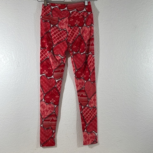 LULAROE Heart Pattern Leggings Red Soft Stretch ONE SIZE - Picture 4 of 8